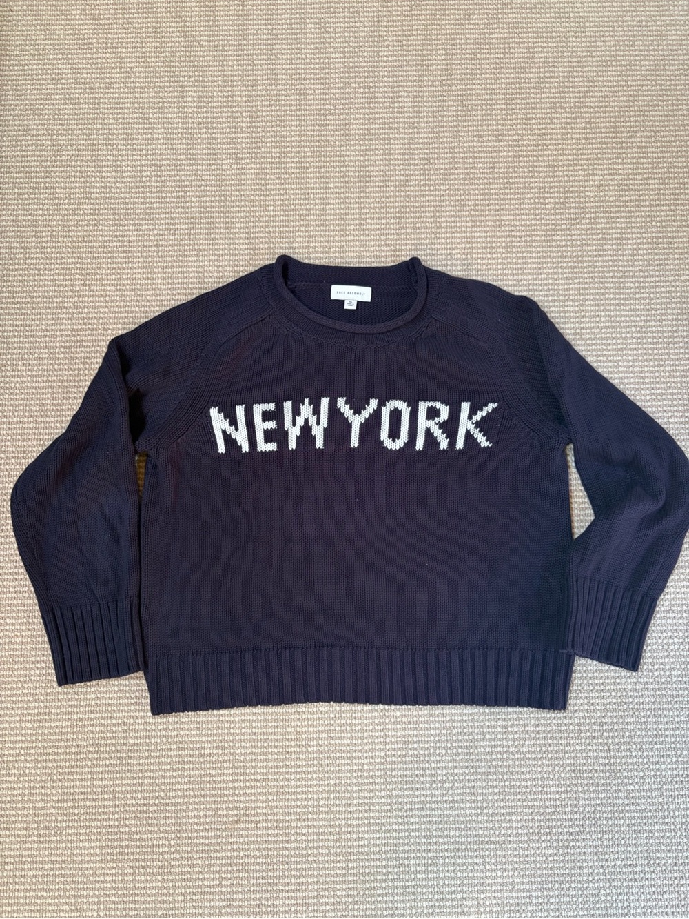 Women's Navy Rollneck Crewneck Sweater with 'NEW YORK' Graphic